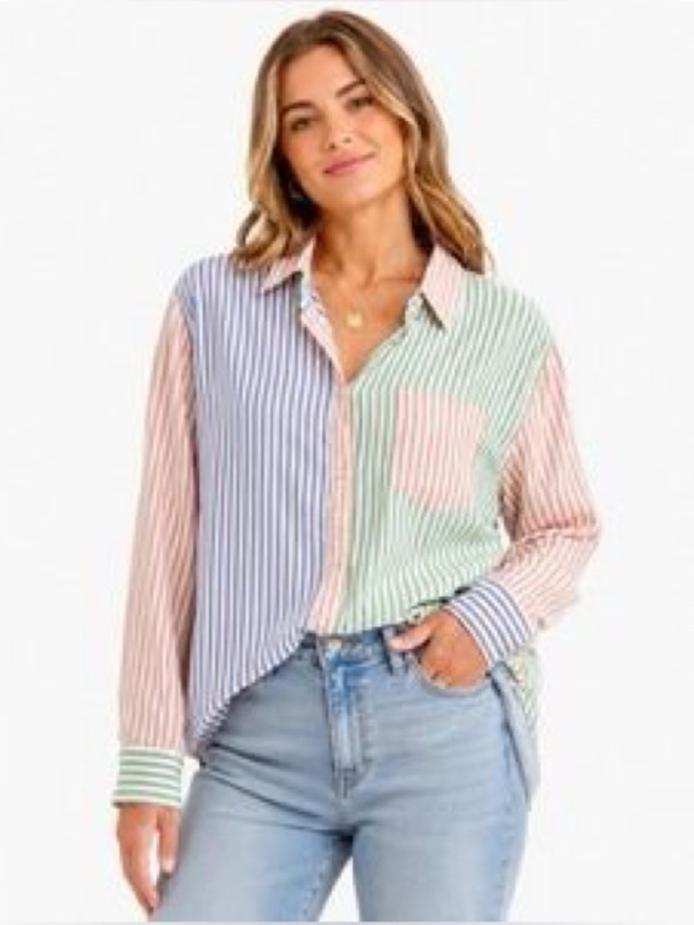 Aerie colour block striped button down shirt L